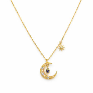 Delicate crescent moon with rhinestone droplet