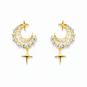 Dainty Moon & Four-Pointed Star Tassel Earrings