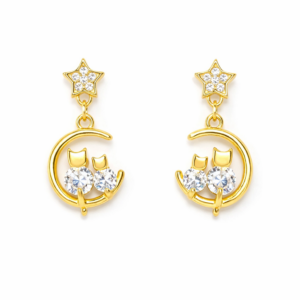Dainty Cats on the Moon Earrings