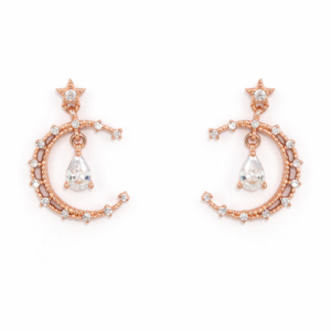Filigree Moon & Cubic Zirconia Drop Earrings