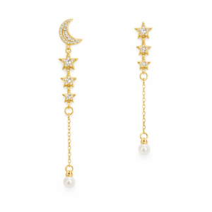 Asymmetric Moon & Stars Dangling Earrings