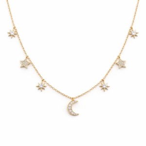 Star & Moon Sparkly Charm Necklace
